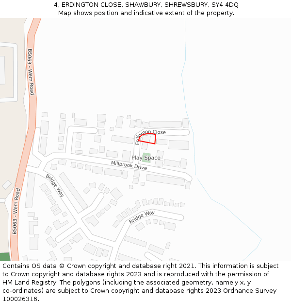 4, ERDINGTON CLOSE, SHAWBURY, SHREWSBURY, SY4 4DQ: Location map and indicative extent of plot