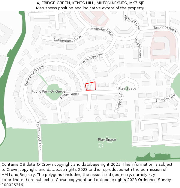 4, ERIDGE GREEN, KENTS HILL, MILTON KEYNES, MK7 6JE: Location map and indicative extent of plot