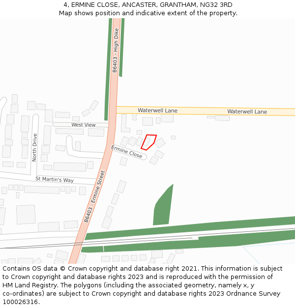 4, ERMINE CLOSE, ANCASTER, GRANTHAM, NG32 3RD: Location map and indicative extent of plot