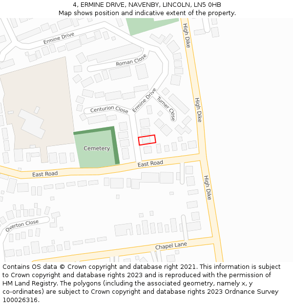 4, ERMINE DRIVE, NAVENBY, LINCOLN, LN5 0HB: Location map and indicative extent of plot