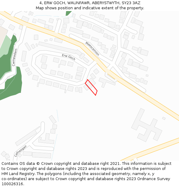 4, ERW GOCH, WAUNFAWR, ABERYSTWYTH, SY23 3AZ: Location map and indicative extent of plot