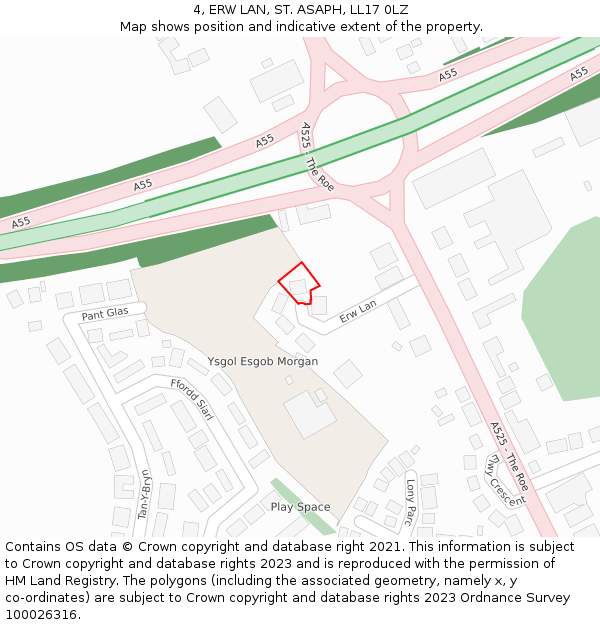 4, ERW LAN, ST. ASAPH, LL17 0LZ: Location map and indicative extent of plot