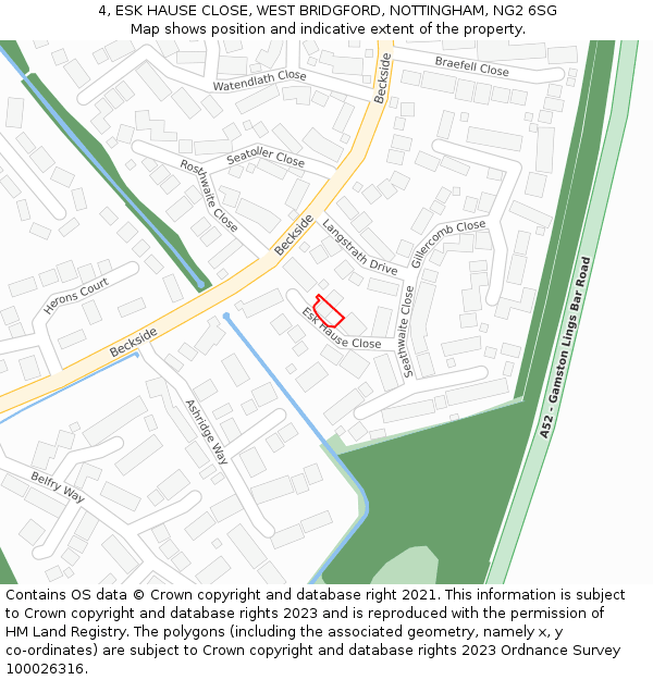 4, ESK HAUSE CLOSE, WEST BRIDGFORD, NOTTINGHAM, NG2 6SG: Location map and indicative extent of plot