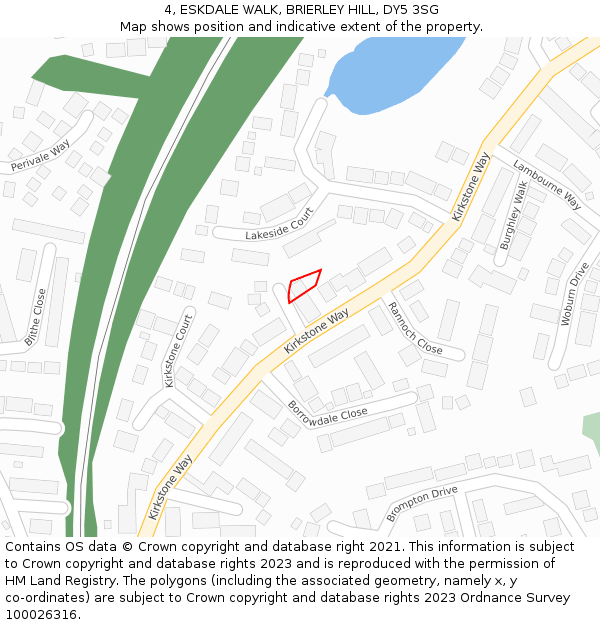 4, ESKDALE WALK, BRIERLEY HILL, DY5 3SG: Location map and indicative extent of plot