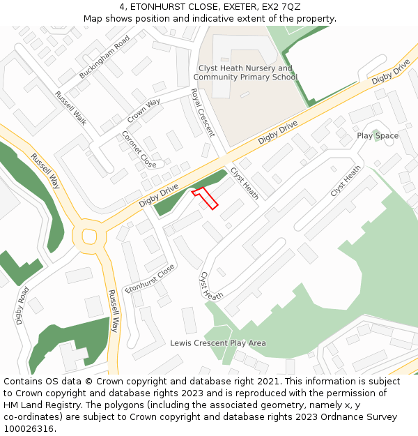 4, ETONHURST CLOSE, EXETER, EX2 7QZ: Location map and indicative extent of plot