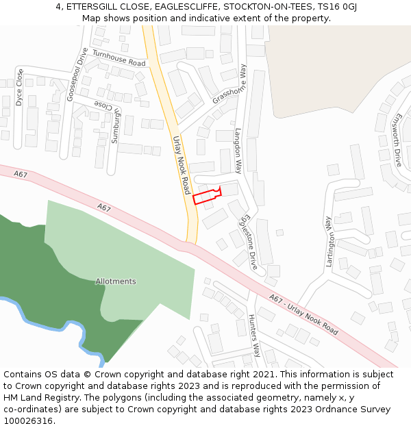 4, ETTERSGILL CLOSE, EAGLESCLIFFE, STOCKTON-ON-TEES, TS16 0GJ: Location map and indicative extent of plot