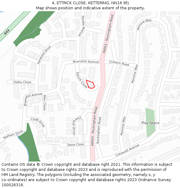 4, ETTRICK CLOSE, KETTERING, NN16 9FJ: Location map and indicative extent of plot