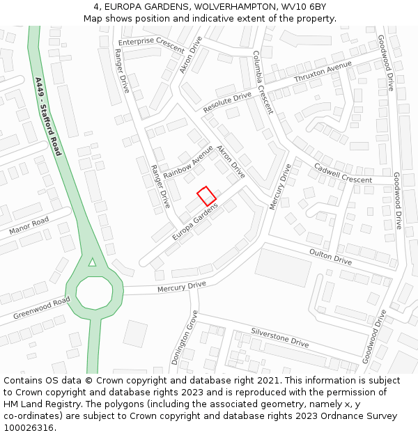 4, EUROPA GARDENS, WOLVERHAMPTON, WV10 6BY: Location map and indicative extent of plot