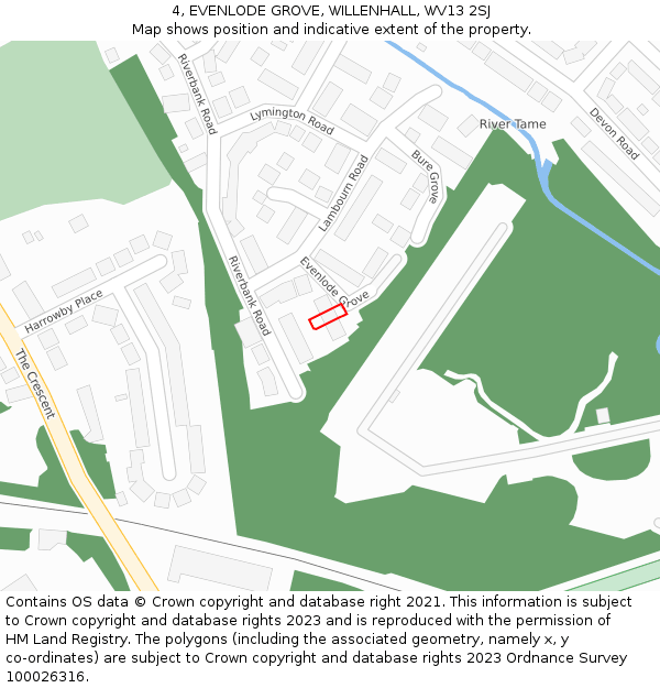 4, EVENLODE GROVE, WILLENHALL, WV13 2SJ: Location map and indicative extent of plot