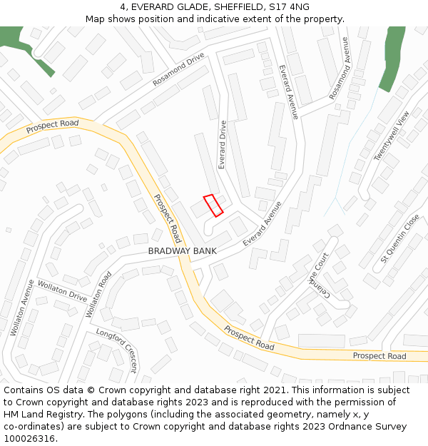 4, EVERARD GLADE, SHEFFIELD, S17 4NG: Location map and indicative extent of plot