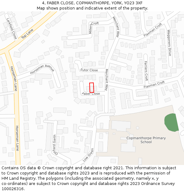 4, FABER CLOSE, COPMANTHORPE, YORK, YO23 3XF: Location map and indicative extent of plot