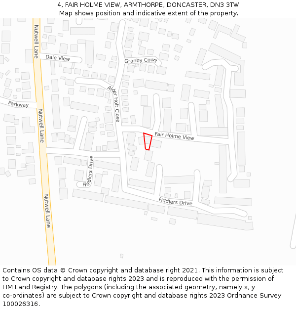 4, FAIR HOLME VIEW, ARMTHORPE, DONCASTER, DN3 3TW: Location map and indicative extent of plot