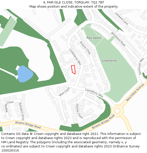 4, FAIR ISLE CLOSE, TORQUAY, TQ2 7BT: Location map and indicative extent of plot