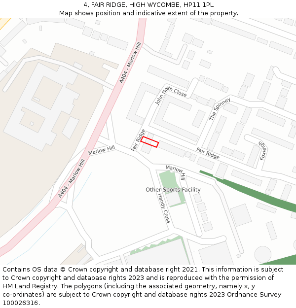 4, FAIR RIDGE, HIGH WYCOMBE, HP11 1PL: Location map and indicative extent of plot