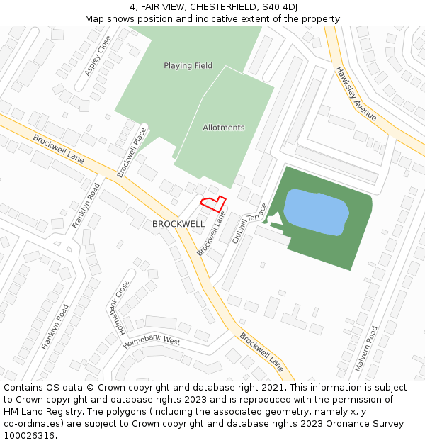 4, FAIR VIEW, CHESTERFIELD, S40 4DJ: Location map and indicative extent of plot