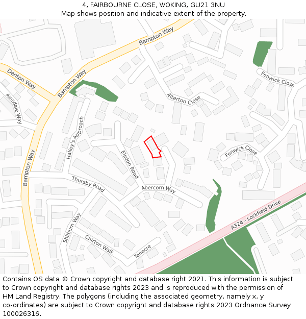 4, FAIRBOURNE CLOSE, WOKING, GU21 3NU: Location map and indicative extent of plot