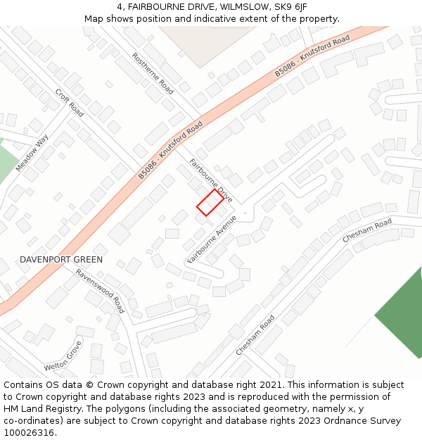 4, FAIRBOURNE DRIVE, WILMSLOW, SK9 6JF: Location map and indicative extent of plot