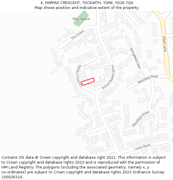 4, FAIRFAX CRESCENT, TOCKWITH, YORK, YO26 7QX: Location map and indicative extent of plot