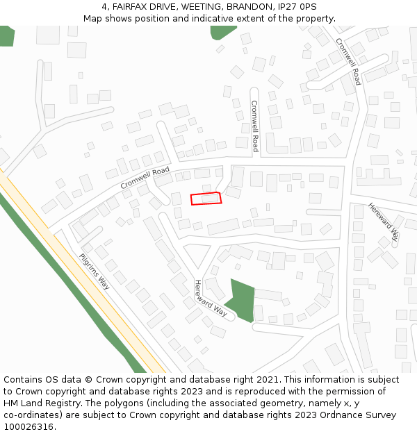 4, FAIRFAX DRIVE, WEETING, BRANDON, IP27 0PS: Location map and indicative extent of plot