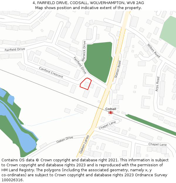 4, FAIRFIELD DRIVE, CODSALL, WOLVERHAMPTON, WV8 2AG: Location map and indicative extent of plot