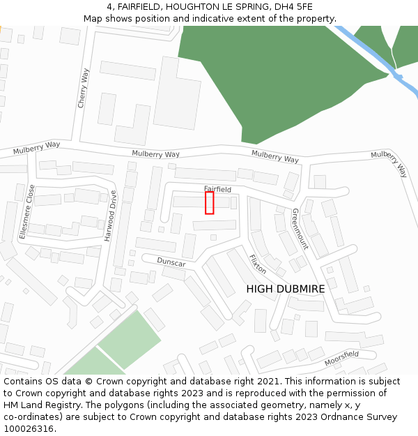 4, FAIRFIELD, HOUGHTON LE SPRING, DH4 5FE: Location map and indicative extent of plot