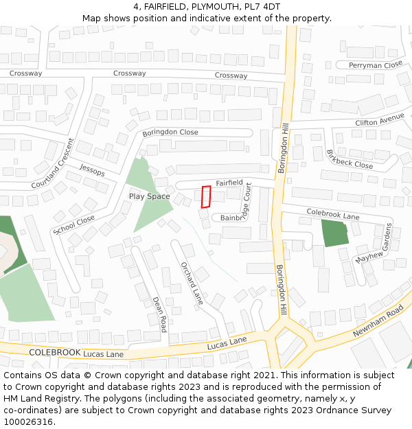 4, FAIRFIELD, PLYMOUTH, PL7 4DT: Location map and indicative extent of plot