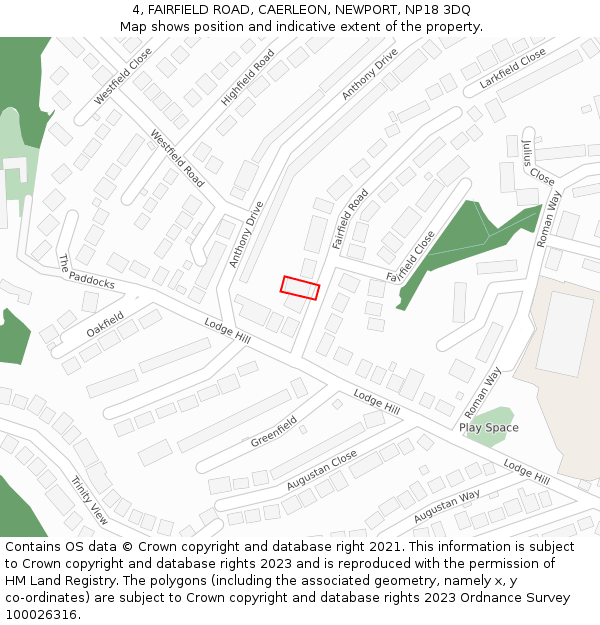 4, FAIRFIELD ROAD, CAERLEON, NEWPORT, NP18 3DQ: Location map and indicative extent of plot