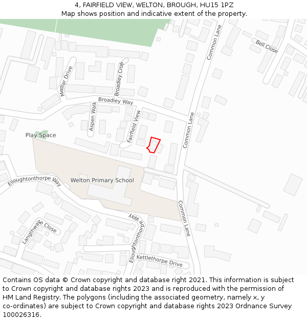 4, FAIRFIELD VIEW, WELTON, BROUGH, HU15 1PZ: Location map and indicative extent of plot