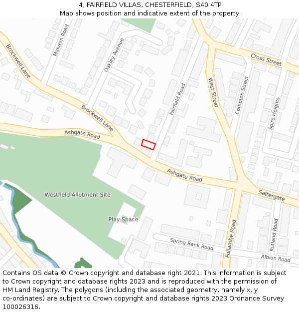 4, FAIRFIELD VILLAS, CHESTERFIELD, S40 4TP: Location map and indicative extent of plot