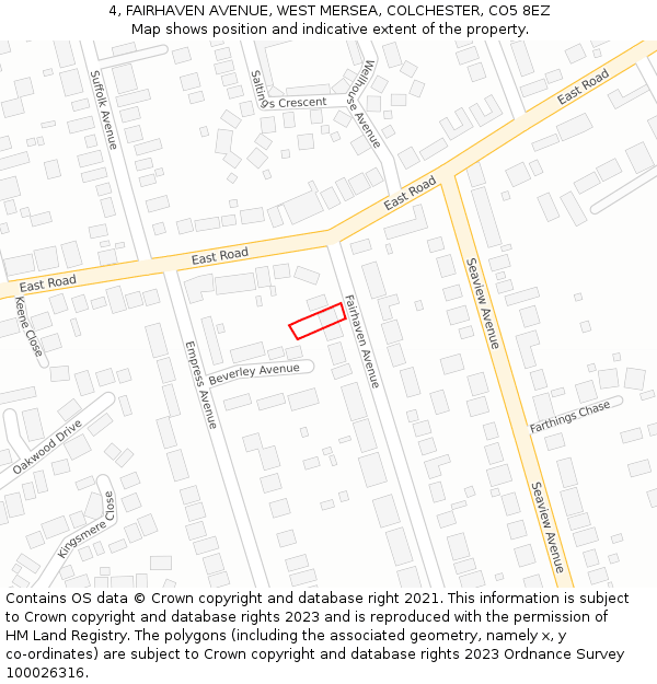 4, FAIRHAVEN AVENUE, WEST MERSEA, COLCHESTER, CO5 8EZ: Location map and indicative extent of plot
