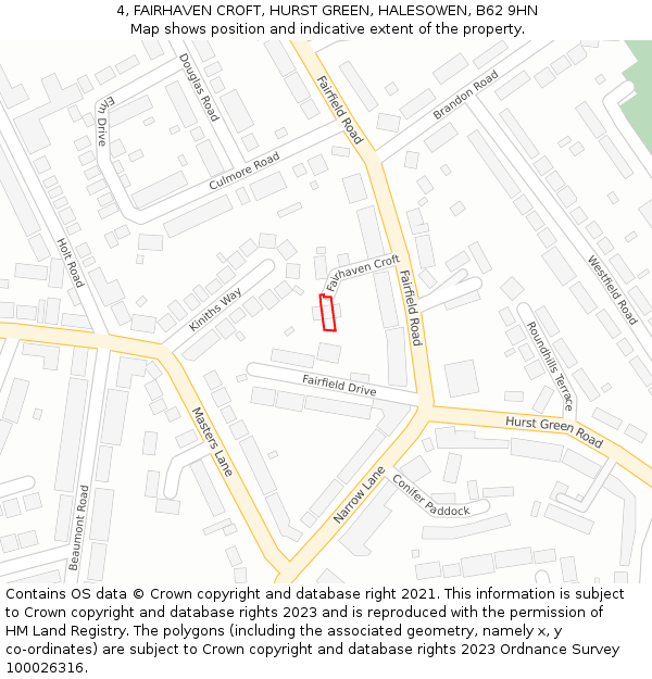4, FAIRHAVEN CROFT, HURST GREEN, HALESOWEN, B62 9HN: Location map and indicative extent of plot