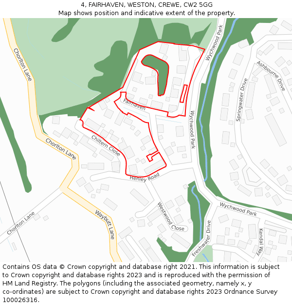 4, FAIRHAVEN, WESTON, CREWE, CW2 5GG: Location map and indicative extent of plot