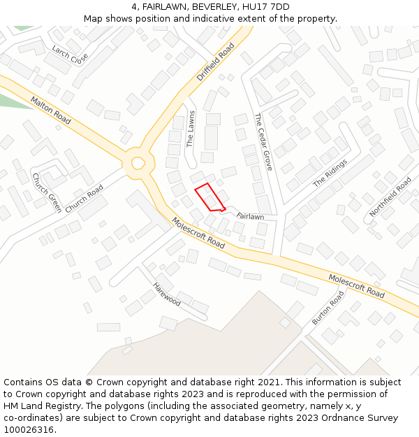 4, FAIRLAWN, BEVERLEY, HU17 7DD: Location map and indicative extent of plot