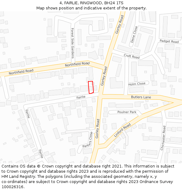 4, FAIRLIE, RINGWOOD, BH24 1TS: Location map and indicative extent of plot