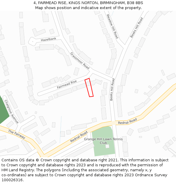 4, FAIRMEAD RISE, KINGS NORTON, BIRMINGHAM, B38 8BS: Location map and indicative extent of plot
