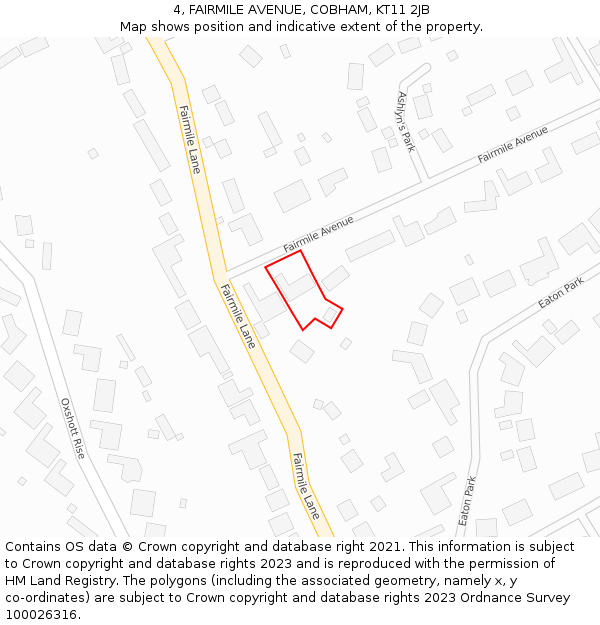 4, FAIRMILE AVENUE, COBHAM, KT11 2JB: Location map and indicative extent of plot