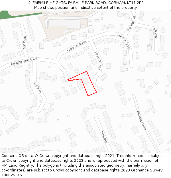 4, FAIRMILE HEIGHTS, FAIRMILE PARK ROAD, COBHAM, KT11 2PP: Location map and indicative extent of plot