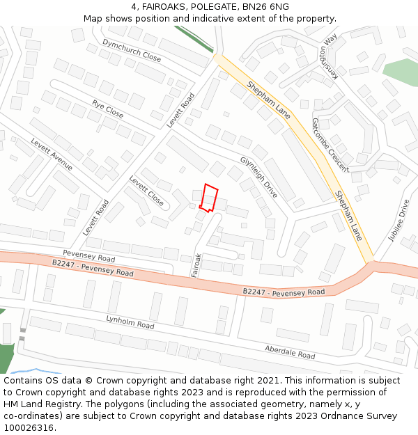 4, FAIROAKS, POLEGATE, BN26 6NG: Location map and indicative extent of plot