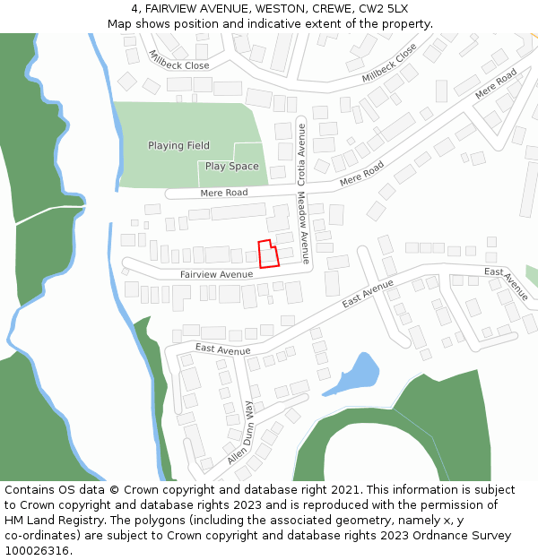 4, FAIRVIEW AVENUE, WESTON, CREWE, CW2 5LX: Location map and indicative extent of plot