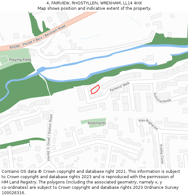 4, FAIRVIEW, RHOSTYLLEN, WREXHAM, LL14 4HX: Location map and indicative extent of plot