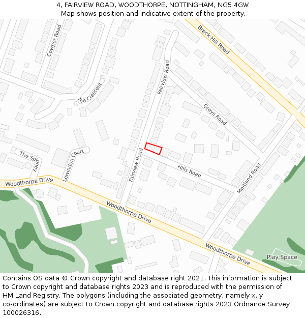 4, FAIRVIEW ROAD, WOODTHORPE, NOTTINGHAM, NG5 4GW: Location map and indicative extent of plot