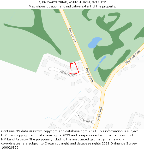 4, FAIRWAYS DRIVE, WHITCHURCH, SY13 1TX: Location map and indicative extent of plot
