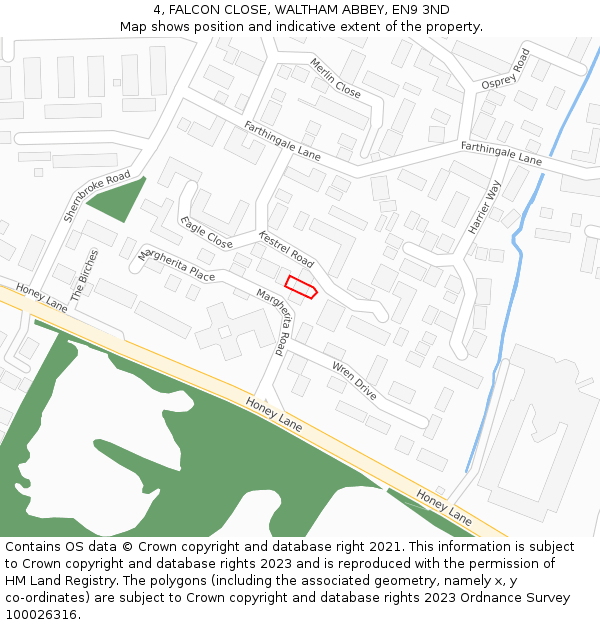 4, FALCON CLOSE, WALTHAM ABBEY, EN9 3ND: Location map and indicative extent of plot