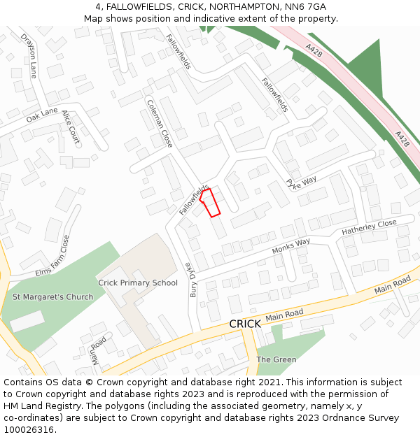 4, FALLOWFIELDS, CRICK, NORTHAMPTON, NN6 7GA: Location map and indicative extent of plot