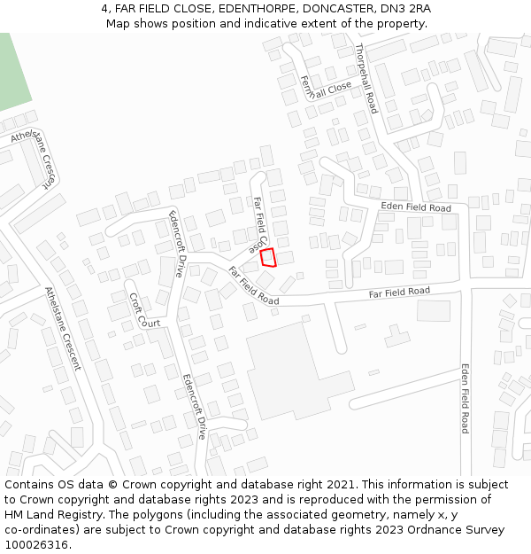 4, FAR FIELD CLOSE, EDENTHORPE, DONCASTER, DN3 2RA: Location map and indicative extent of plot