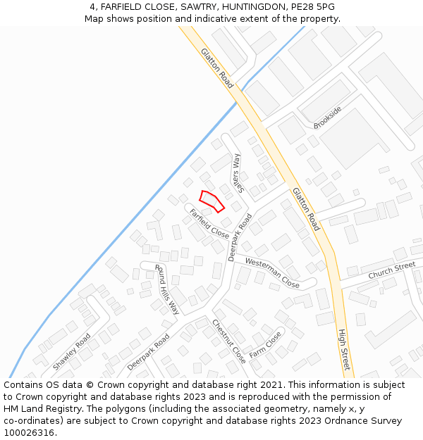 4, FARFIELD CLOSE, SAWTRY, HUNTINGDON, PE28 5PG: Location map and indicative extent of plot