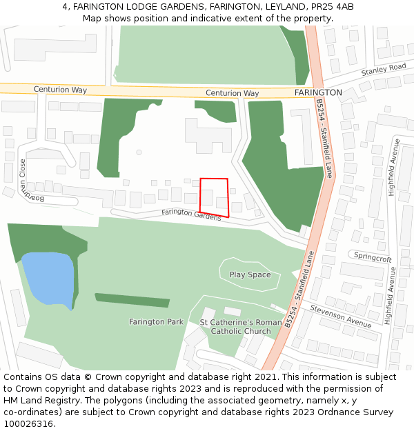 4, FARINGTON LODGE GARDENS, FARINGTON, LEYLAND, PR25 4AB: Location map and indicative extent of plot