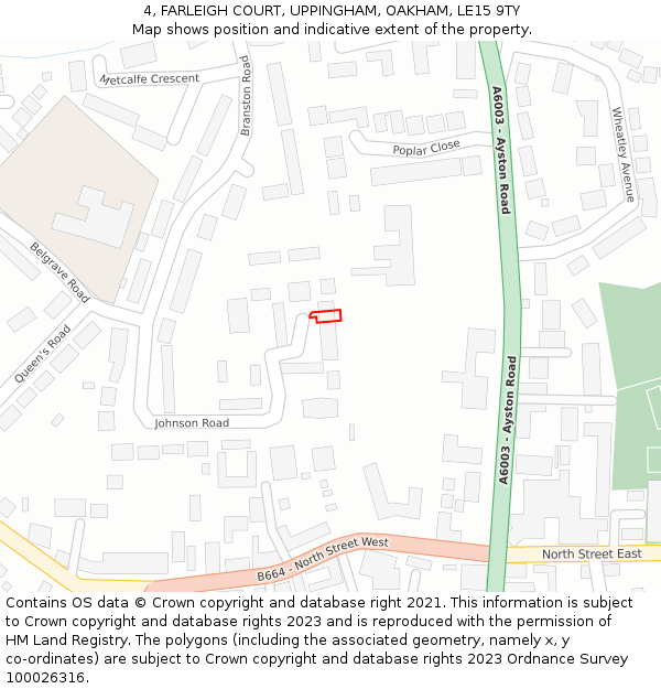 4, FARLEIGH COURT, UPPINGHAM, OAKHAM, LE15 9TY: Location map and indicative extent of plot