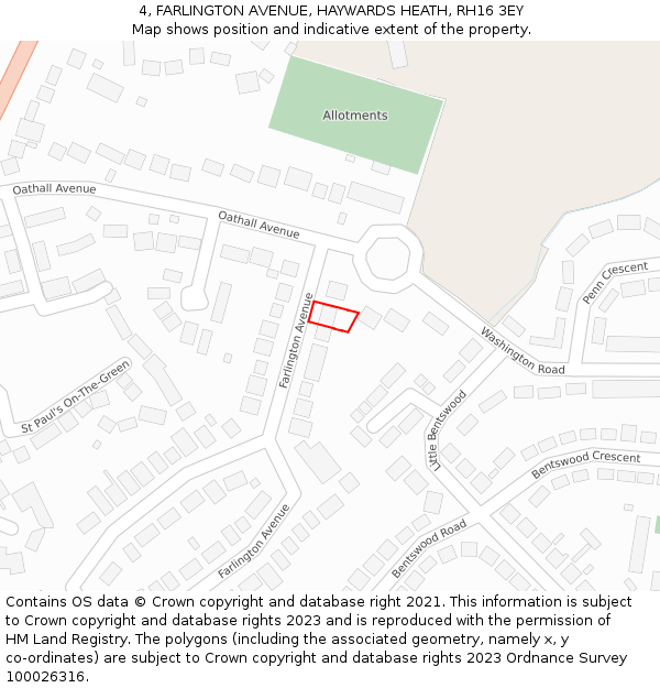 4, FARLINGTON AVENUE, HAYWARDS HEATH, RH16 3EY: Location map and indicative extent of plot