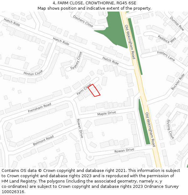 4, FARM CLOSE, CROWTHORNE, RG45 6SE: Location map and indicative extent of plot